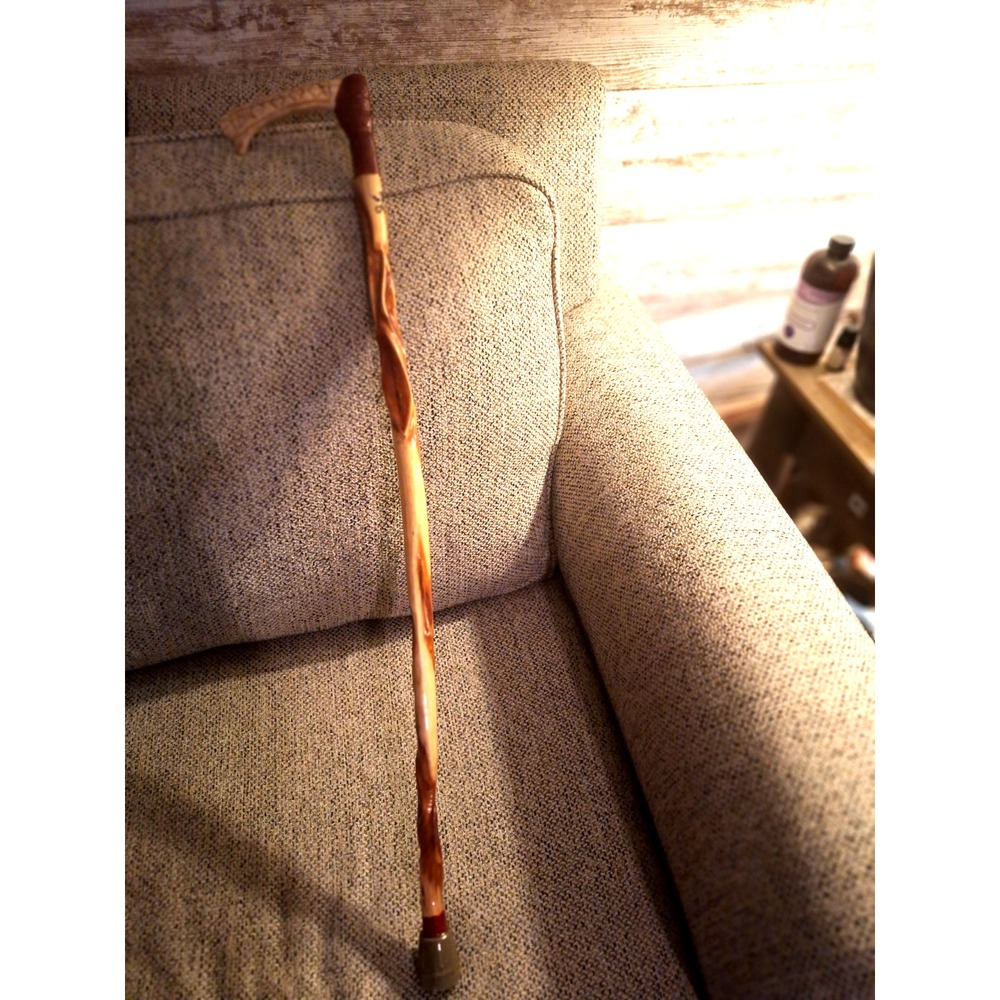 Handmade WALKING STICK CANE Folk Art Deer Antler‎ Natural Twisted Spiral